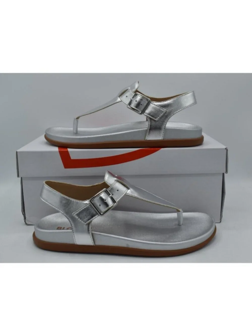 Blondo Womens Size 9 Niomi Ankle Strap Metallic Silver‎ Leather Sandals Shoes